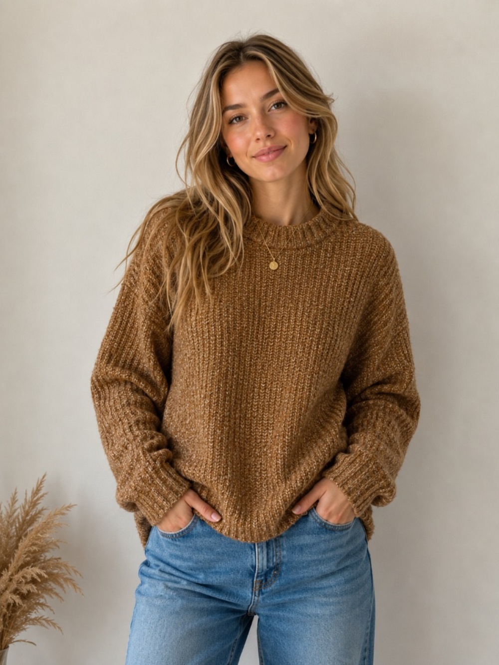 Ana's Large Knit Crewneck Sweater in Brown